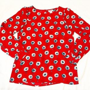 J. Crew Blouse Red with Floral Print Size XXS